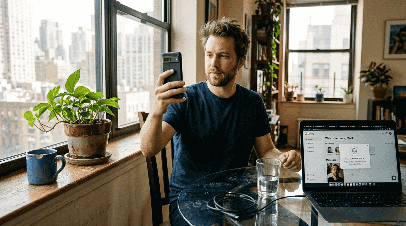Man using phone for facial ID verification