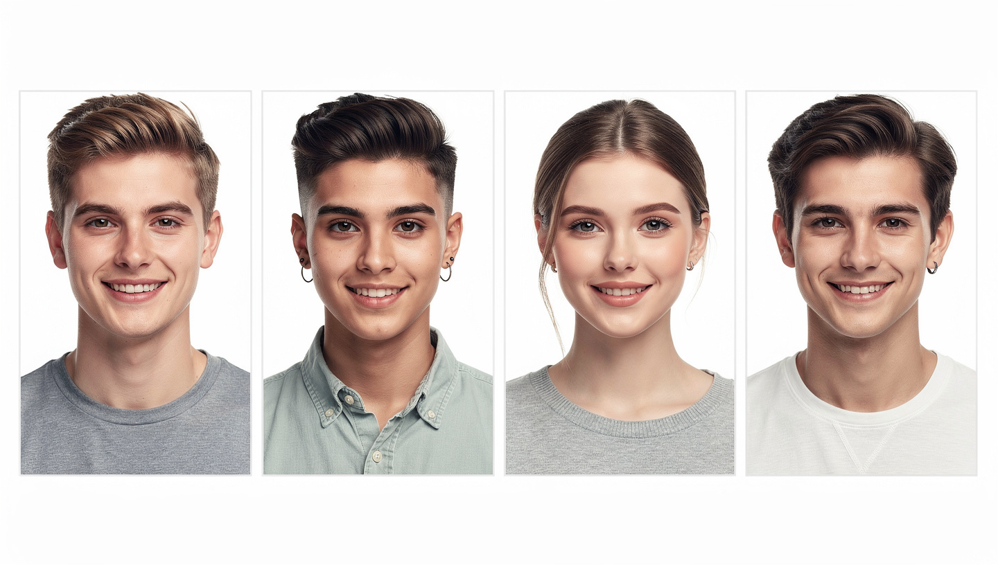 grid of four AI-generated fake dating profile photos showing subtle artificial imperfections