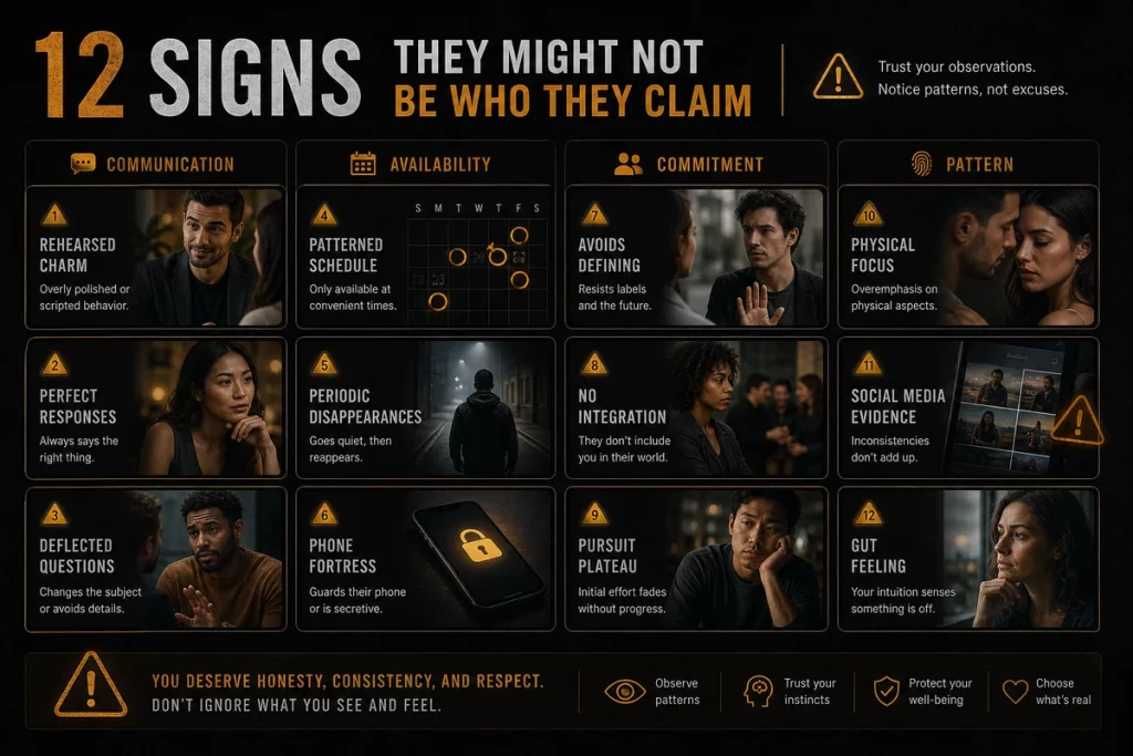 Signs of a player twelve warning indicators — organized into communication patterns availability inconsistencies commitment avoidance and behavioral tells