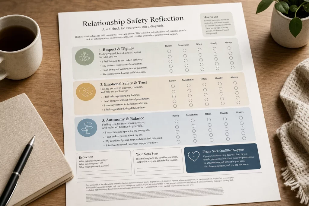 Do I have Stockholm syndrome quiz — the 15-question assessment displayed as a structured evaluation covering loyalty to harmful partner rationalization of abuse isolation from support and the intermittent reinforcement cycle