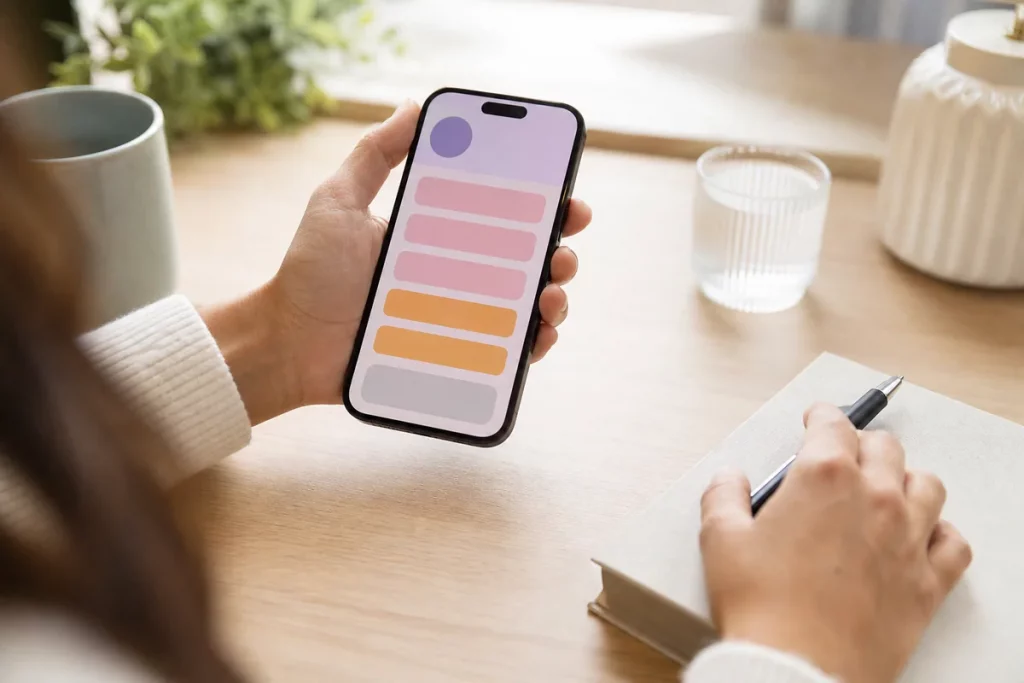 An adult reviewing a dating-app conversation and calmly selecting account safety options on a phone at home.