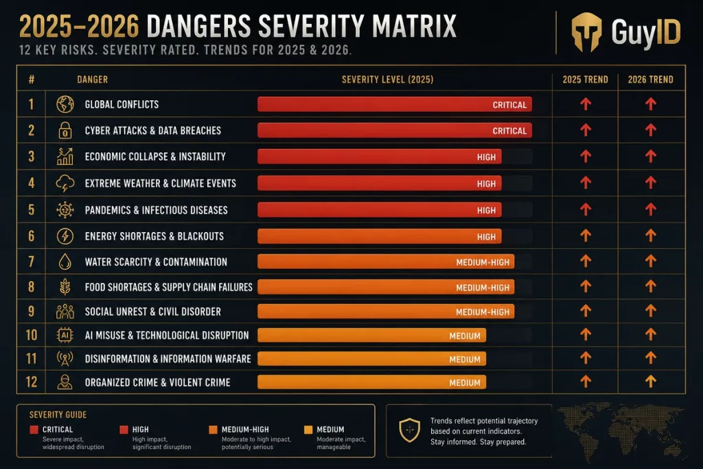 Online dating dangers statistics — infographic showing twelve risks ranked by severity with 2026 data on losses and prevalence