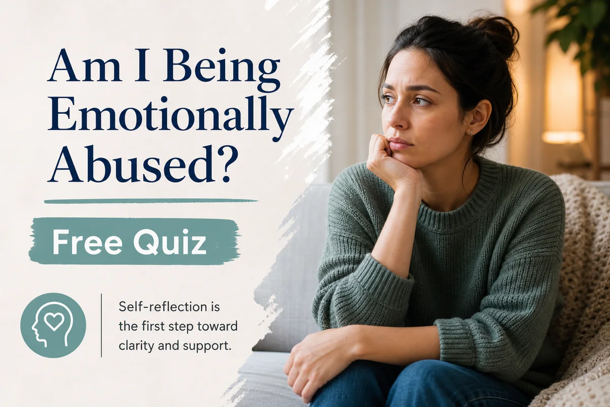 Test emotional abuse results interpretation — scoring guide showing five severity levels from healthy range to severe abuse with recommended actions and resources