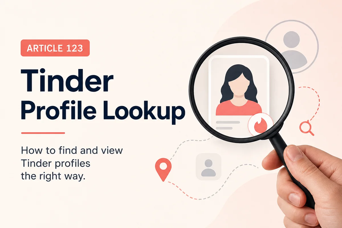 Tinder profile lookup verification sequence — five-step funnel showing reverse image search to social media check to video call to phone verification to GuyID identity confirmation