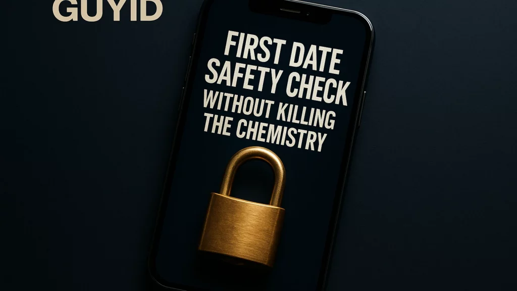 Editorial GuyID hero image showing a quiet trust decision before the date.