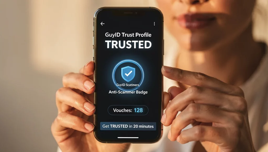 Editorial GuyID hero image showing a quiet trust decision before the date.