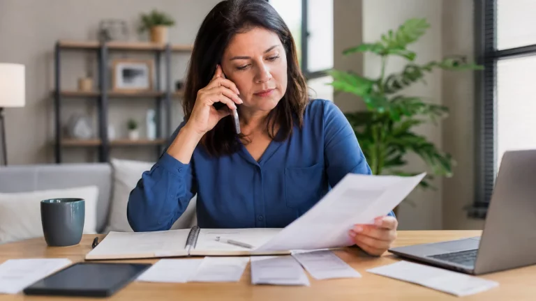 An adult contacting a financial institution while organizing romance-scam transaction records.