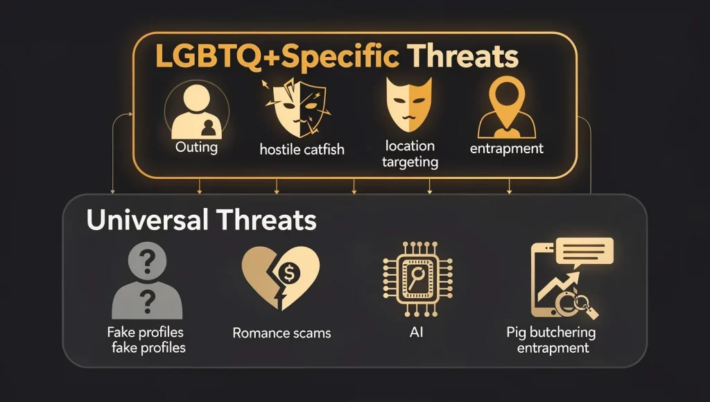 Illustration from Online Dating Safety for LGBTQ+: Complete Protection Guide (2026).