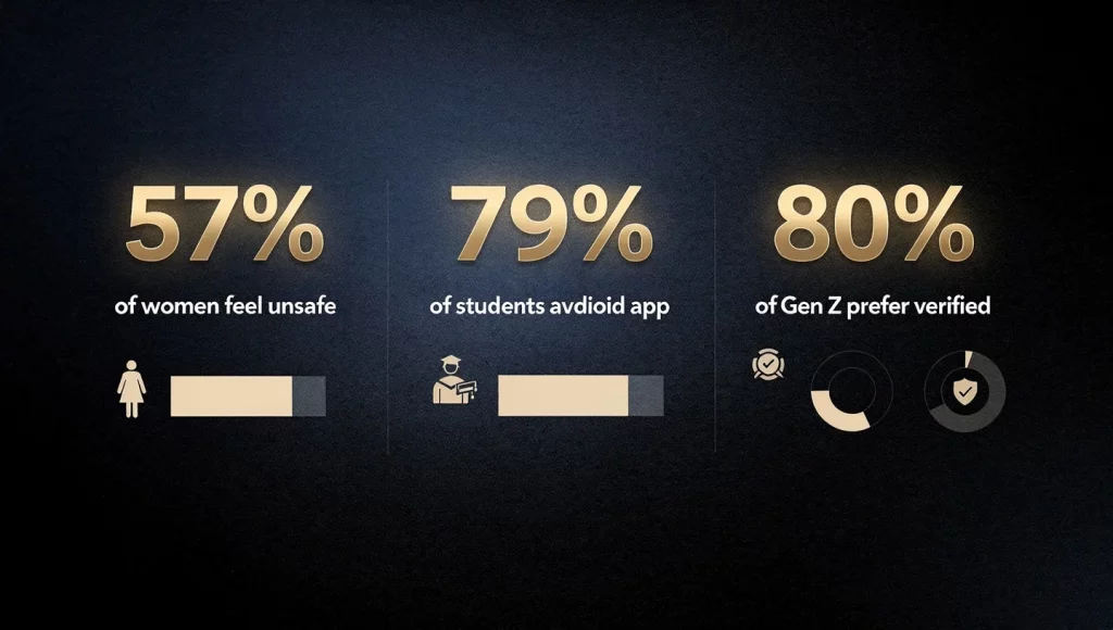 Illustration from The Trust Gap in Online Dating: Why 57% of Women Feel Unsafe (2026).