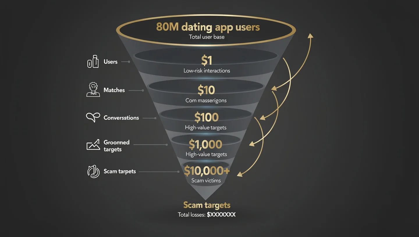 Illustration from Why Do Scammers Target Dating Apps? The $1.3B Answer (2026).