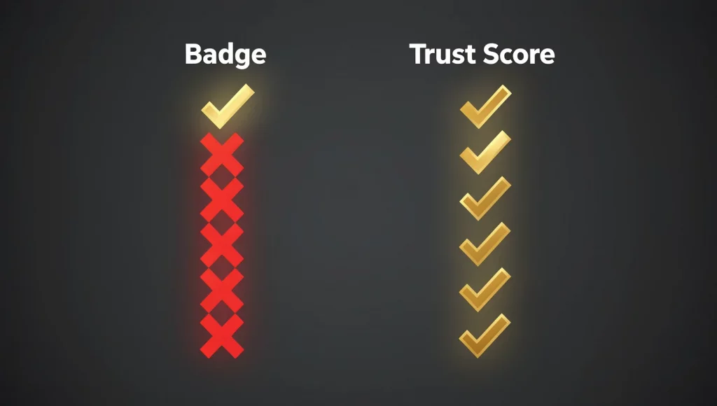 Illustration from Trust Score vs Verification Badge: Why Progressive Trust Beats Binary (2026).