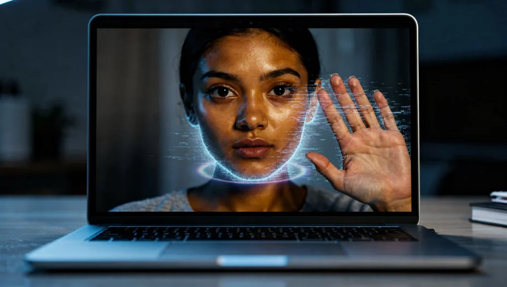 Illustration from Deepfake Dating Scams: How AI Fakes Photos, Video Calls & Voices (2026).
