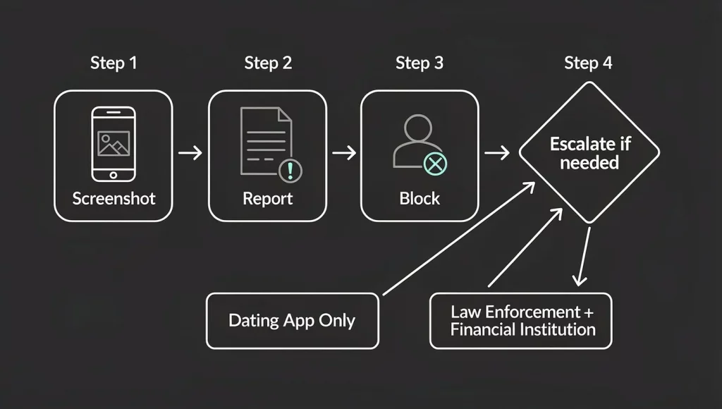 Illustration from How to Report Someone on a Dating App: Every Platform Step by Step (2026).