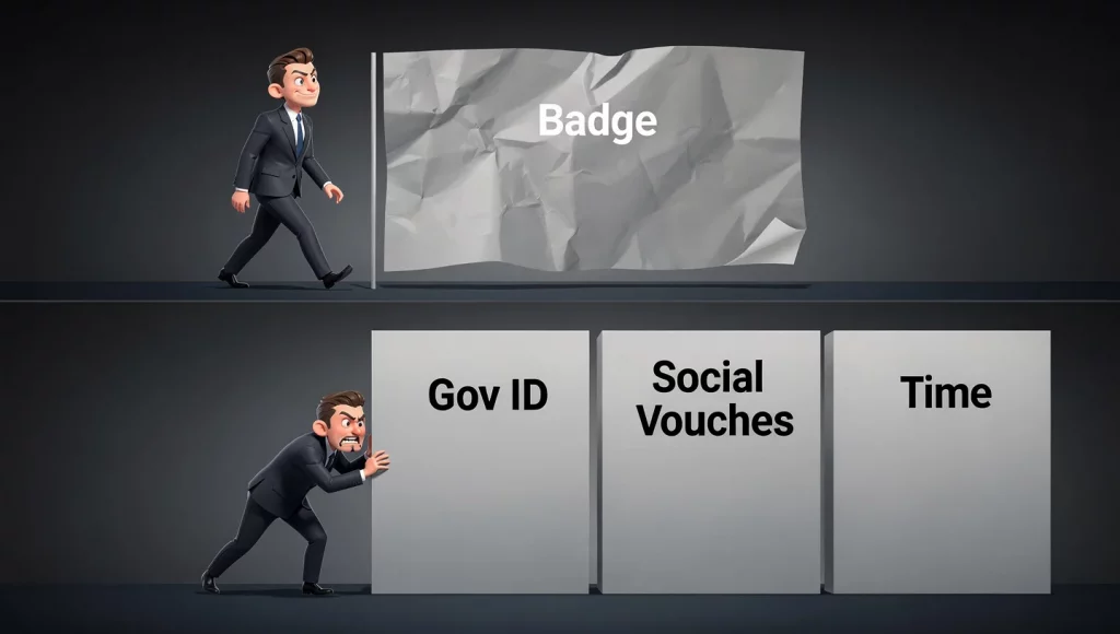 Illustration from Trust Score vs Verification Badge: Why Progressive Trust Beats Binary (2026).